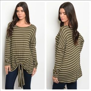 Striped Olive Tunic Top, size L